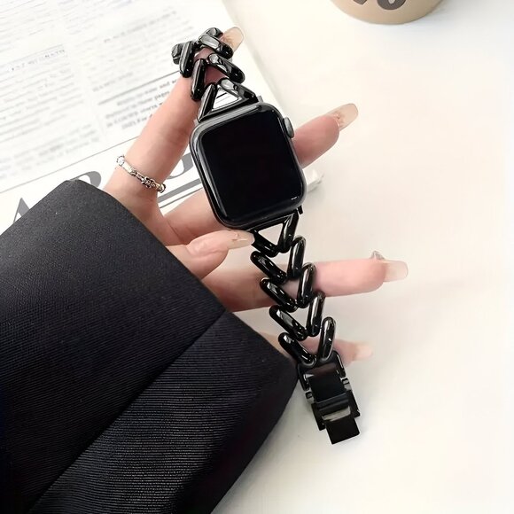 NEW Sleek & Stylish Adjustable black Metal Chain Band For Apple Watch - Picture 2 of 6
